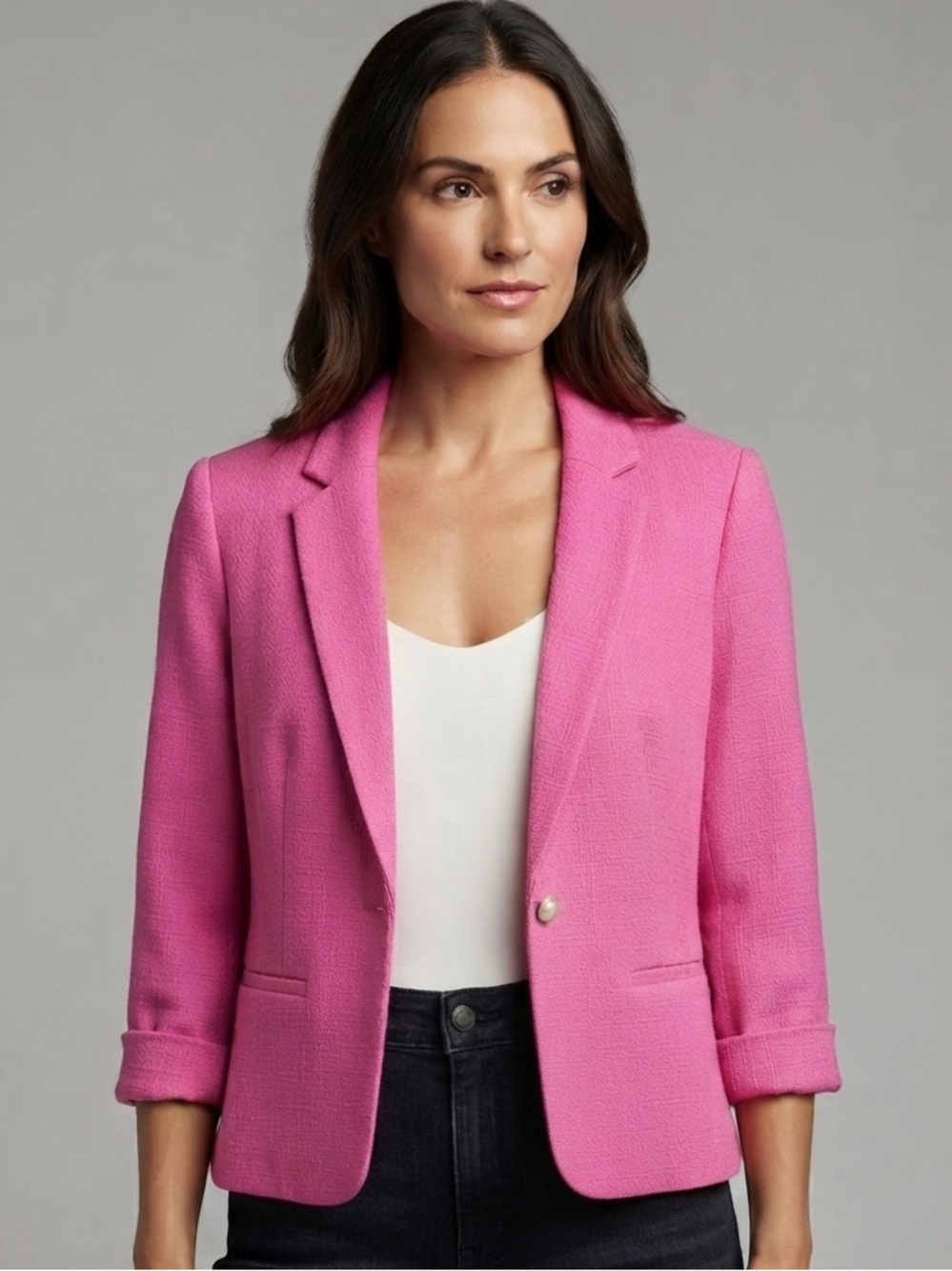 NWT Carole Wren Hot Pink Textured Open Front Blazer Petite Large PL